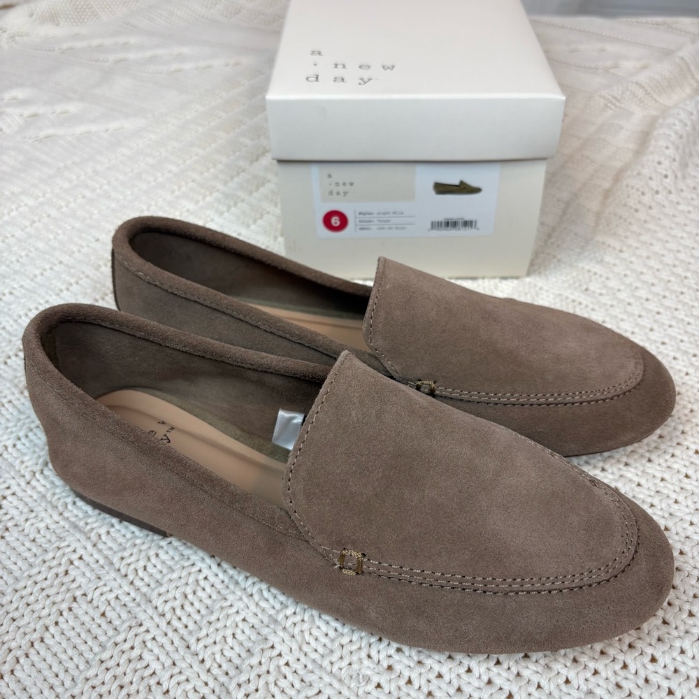 Taupe Leather Suede Loafers by A New Day Like New in Box Preppy Classic Timeless